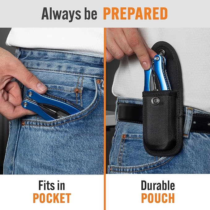 15-in-1 Multitool with Safety Locking, Stainless Steel Pocket Knife & Pliers, Compact EDC Multi Tool for Camping, Hiking, Fishing, Outdoors, Survival, Gift for Men, Father, Husband, Boyfriend