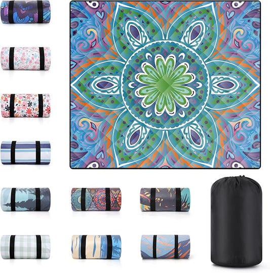 80x80" Large Boho Picnic Blankets Outdoor Water proof Sand proof Beach Blanket Packable Patio Grass Park Camping Mats Camper Hiking Must Haves Gifts Car Road Trip Gear Outside Rv Travel Stuff