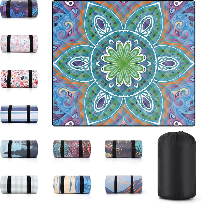 60x80" Large Boho Picnic Blankets Outdoor Water proof Sand proof Beach Blanket Packable Patio Grass Park Camping Mats Camper Hiking Must Haves Gifts Car Road Trip Gear Outside Rv Travel Stuff