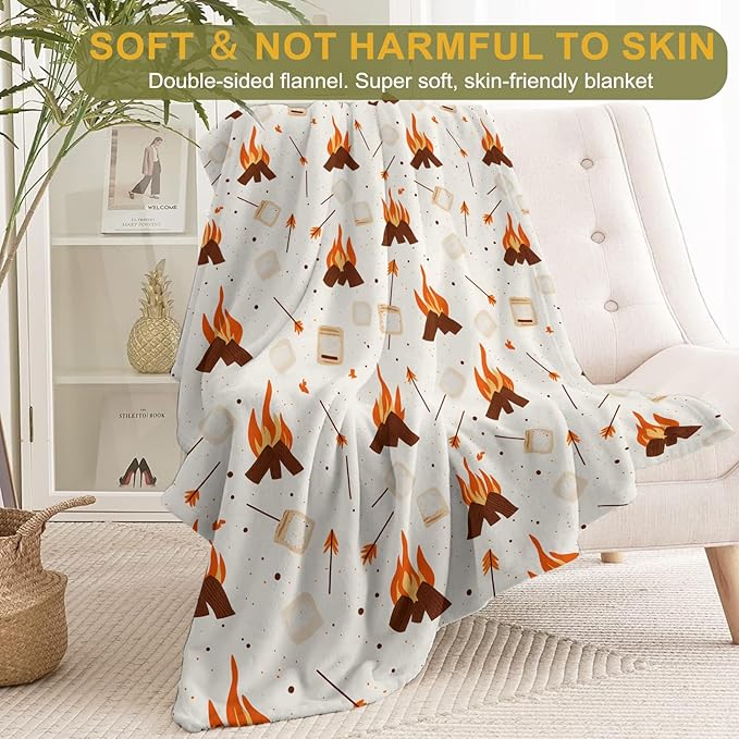 Campfire Fleece Blanket - Lightweight Soft Cozy Gifts Throw for Camper Lovers,Women,Adult,Toasted Marshmallow Flame Blankets,Home Room Relaxing Night Indoors Modern Artistic Decor 60x80in