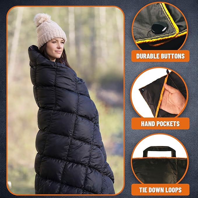 PW700 Extra Large Double Insulated Outdoor Camping Blanket | 2X Puffy, Warm, Packable, Weatherproof, Durable, and Lightweight | Top Quilt for Hiking, Backpacking, Stadium Events, Picnics