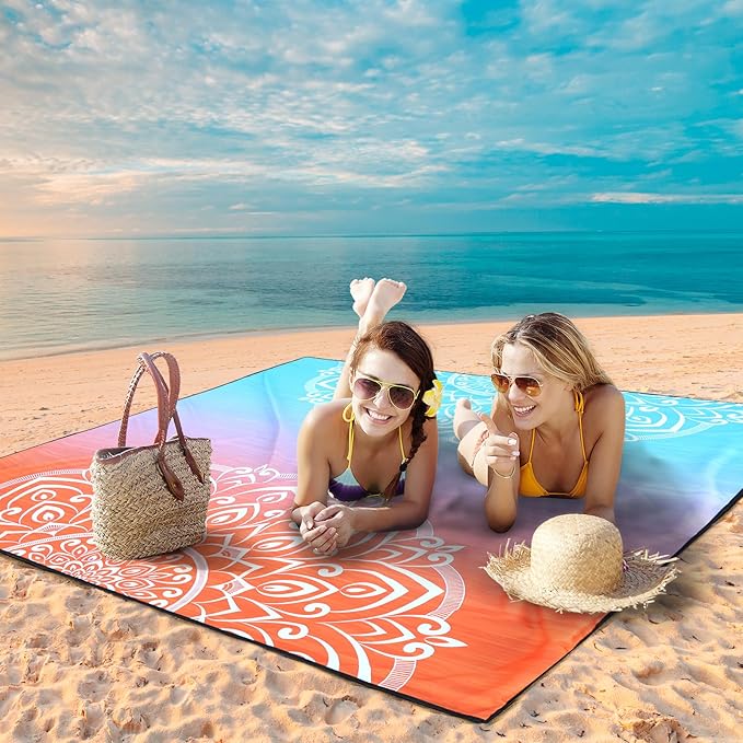 HIHOHO Beach Blanket Waterproof Sandproof Extra Large Beach Mat 79" X 83"/120"x108"for 1-8 Adults Quick Drying Durable Outdoor Picnic Mat for Beach Travel Camping Hiking