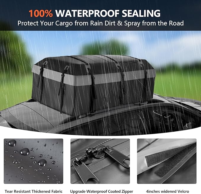 Car Rooftop Cargo Carrier Bag, 30 Cubic Feet Car Roof Cargo Carrier Bag Waterproof for All Vehicle with/Without Rack, Include Anti-Slip Mat, 2 Reinforced Straps, 6 Door Hooks, Luggage Lock