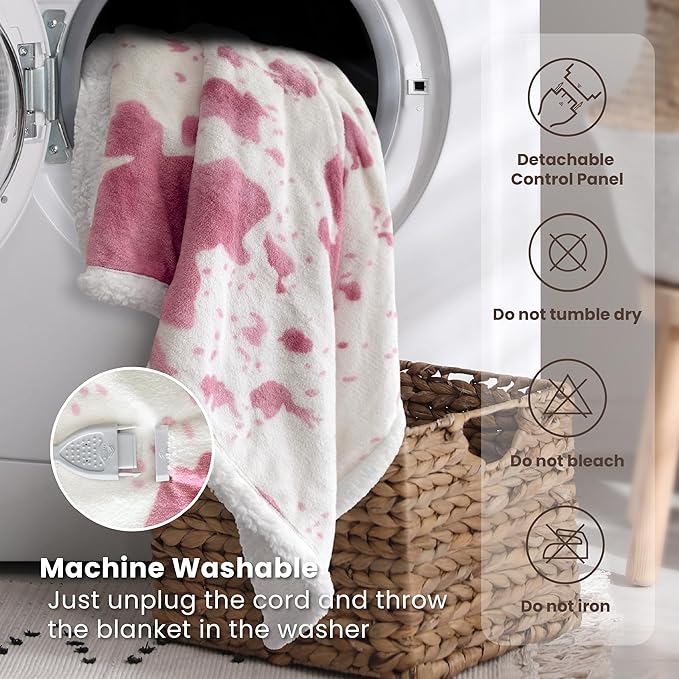 Heated Blanket Throw Blanket - Fast Heating Electric Blanket, Soft Flannel Heated Throw with 4 Time Settings,10 Heating Settings, Warm Gifts for Women & Mom & Grandma(50"x60"Cow Print Pink)