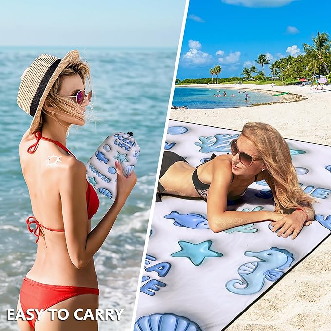 HIHOHO Beach Blanket Waterproof Sandproof Extra Large Beach Mat 79" X 83"/120"x108"for 1-8 Adults Quick Drying Durable Outdoor Picnic Mat for Beach Travel Camping Hiking