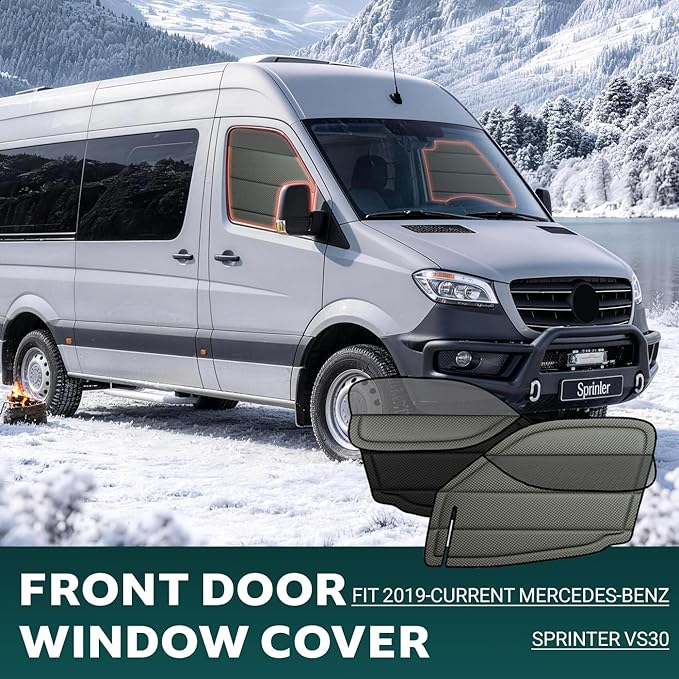 Extra-Thick Front Door Window Covers(Pair) for Mercedes-Benz Sprinter 2019-2026 VS30, Magnetic Insulated Blackout Sunshade, XPE Foam & Thinsulate Cotton, AllSeasonGuard Pro