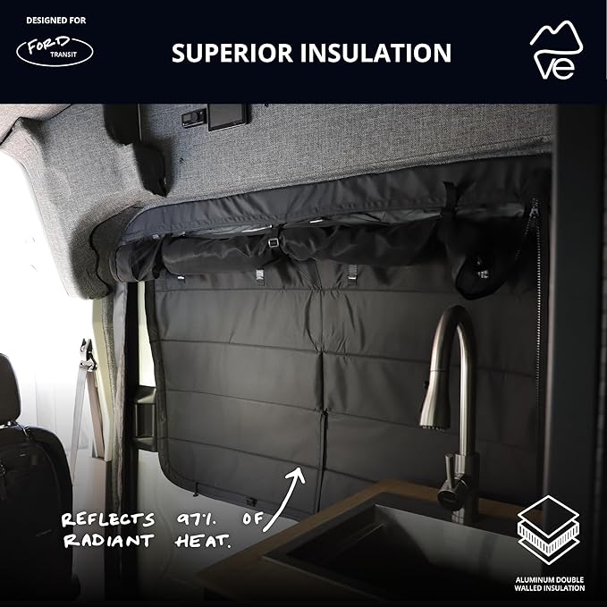 VanEssential Insulated Stealth Blackout Window Cover Designed for Ford Transit High/Medium Roof Sliding Door Window - Black