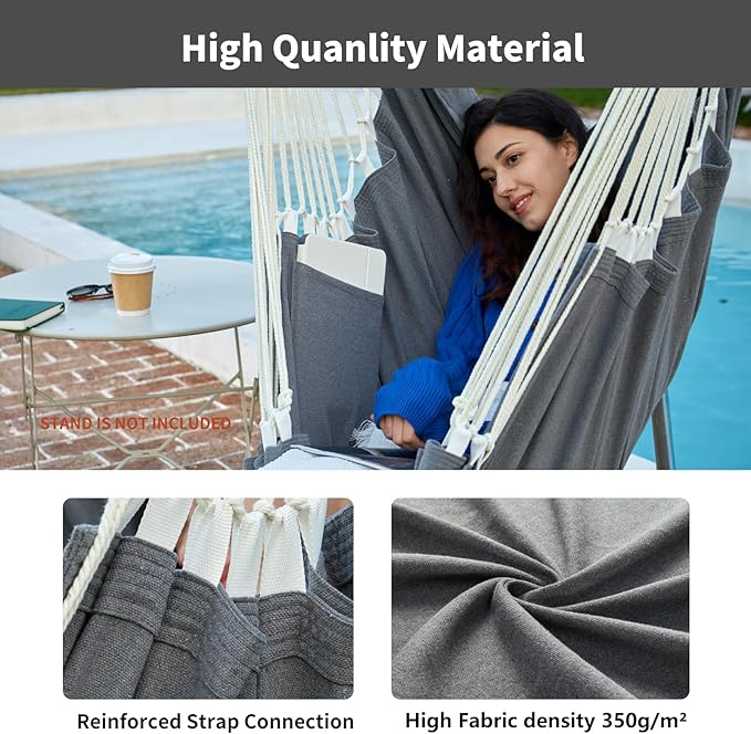CHULIM Hanging Hammock Chair Swing MAX 500 lbs Outdoor Hanging Chair with Footrest Indoor Swing Chair with Portable Steel Spreader Bar and Hardware Kit for Bedroom Living Room Patio Porch - Dark Grey
