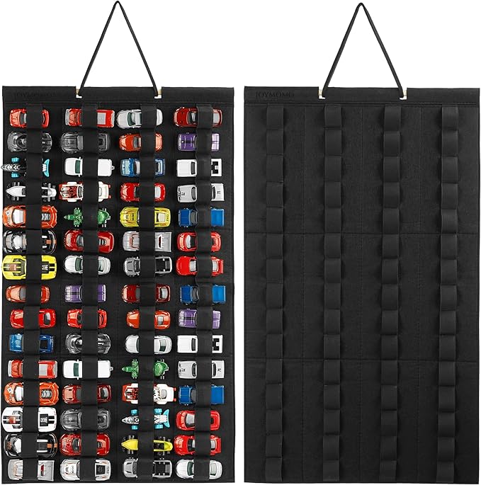 Hanging Storage Organizer for Toy Cars Felt Display Case Hold Up 60 Toy Cars (Without Accessories)(Black)