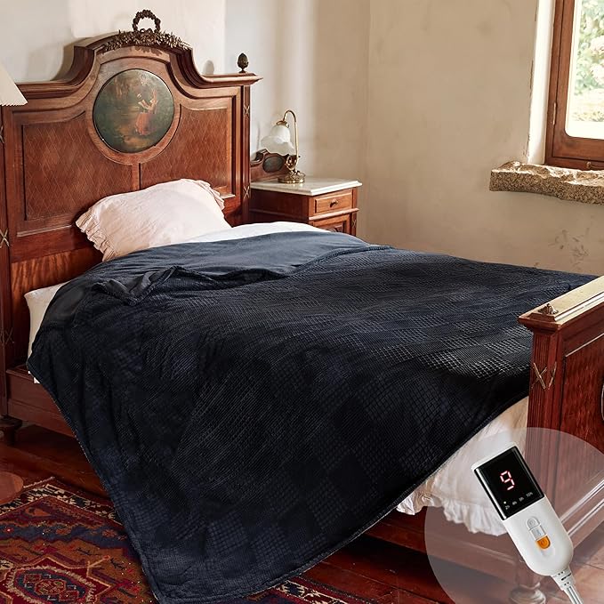 Texciting Electric Blanket Full Size 72''X84'' - Heated Blanket with Single Control Fast Heating 9 Heating Levels & 10 Hours Auto Off,ETL Certified Machine Washable (Black)