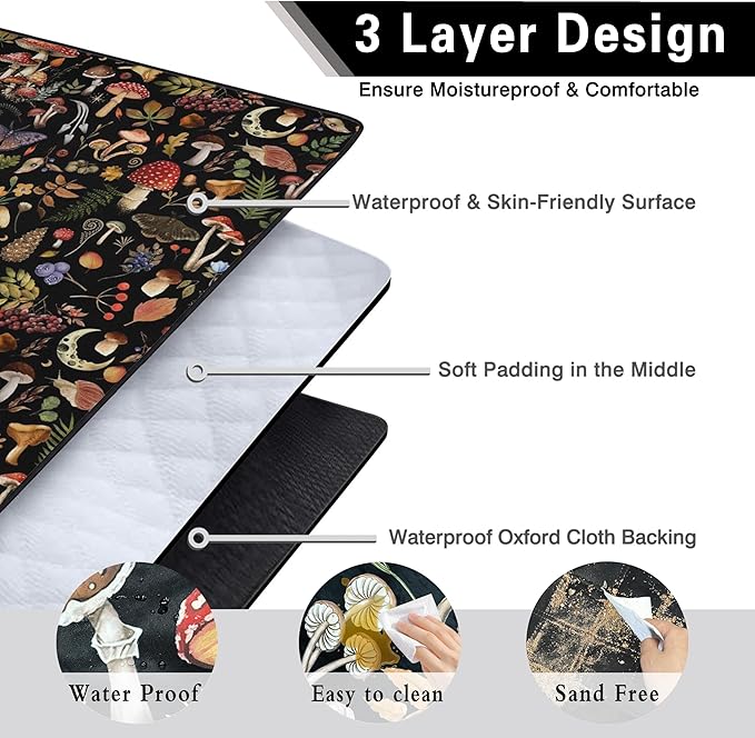 Supfitness Extra Large Picnic Blankets Waterproof Foldable (80"x 80") Mushroom Beach Blanket Waterproof Sandproof,3-Layer Thicking Mat Outdoor Packable Camping Blanket