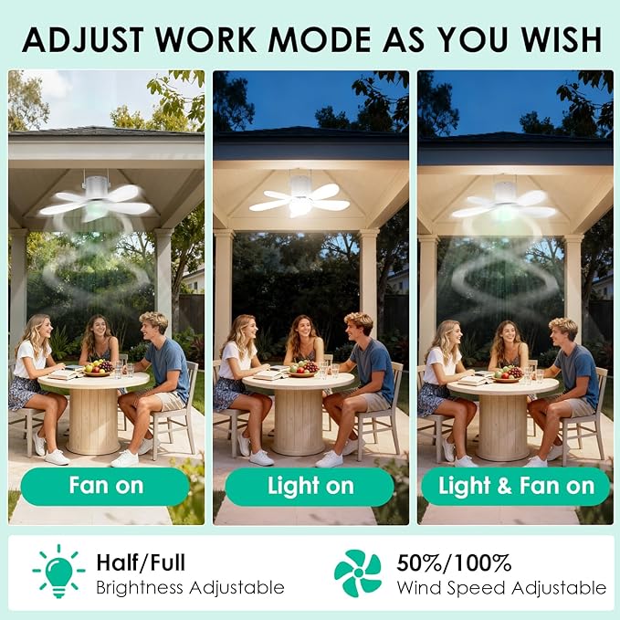 21” Solar Ceiling Fan Light, 30W Solar Powered Portable Gazebo Fan with Remote, Wireless Battery Operated Ceiling Fan Light Outdoor, for Camping RVs Tent Patio Canopy Chicken Coop Outside