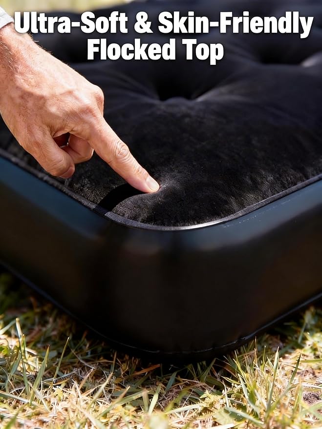Umbrauto SUV Air Mattress w/Quick-Inflate Car Pump, Durable 2-Chamber Inflatable Van Sleeping Bed for Camping & Travel, Leakproof PVC, Flocked Top