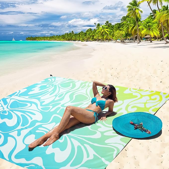 HIHOHO Beach Blanket Waterproof Sandproof Extra Large Beach Mat 79" X 83"/120"x108"for 1-8 Adults Quick Drying Durable Outdoor Picnic Mat for Beach Travel Camping Hiking