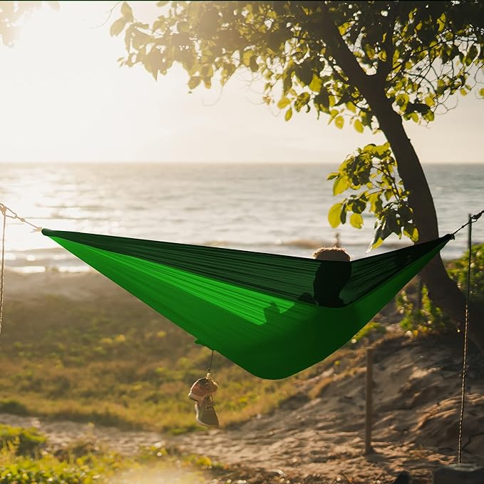 North East Harbor Hammock, Portable 2 Person Camping Hammock, Portable Hammock for Two with Carabiners and Pre-Attached Bag, Two Person Hammock Camping Fun, Great Camping Accessories (Green)