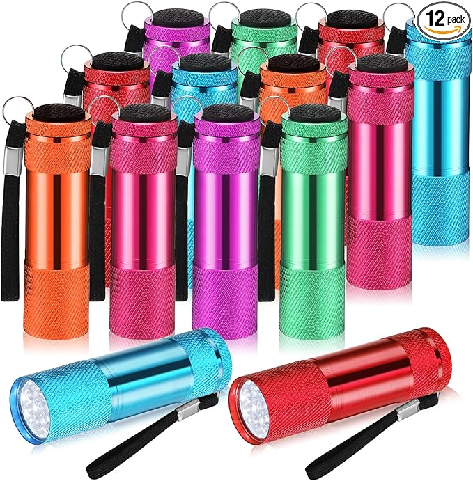 VIHOSE 12 Pcs Mini Flashlights Bulk, Bright Aluminum Handheld Flash Lights with Lanyard, Small LED Flashlights for Night Reading Emergency Hurricane Camping Hiking Party Favors(Bright Colors)