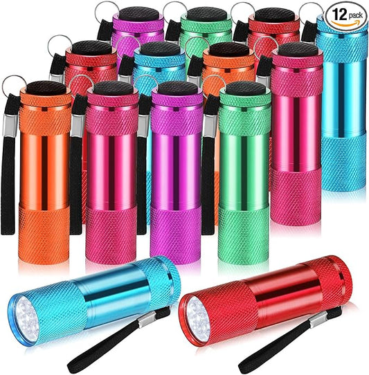 VIHOSE 12 Pcs Mini Flashlights Bulk, Bright Aluminum Handheld Flash Lights with Lanyard, Small LED Flashlights for Night Reading Emergency Hurricane Camping Hiking Party Favors(Bright Colors)