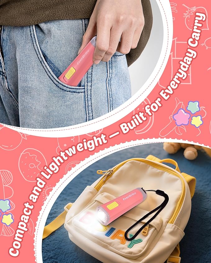 EverBrite Small Flashlight, Mini LED Flashlight, Plastic Torch Use for Emergencies, Camping, Outdoor with Lanyard 3AAA Battery Included, Coral