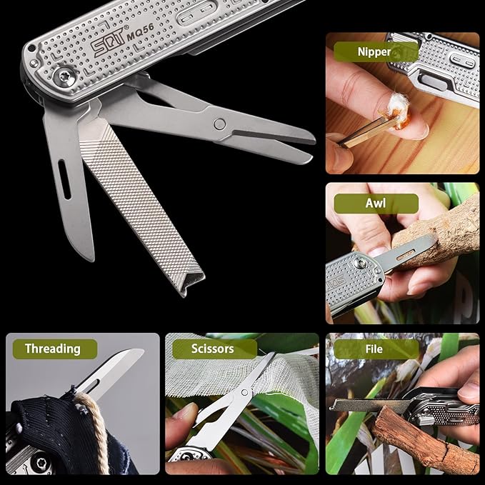 SQT2056 13-in-1 Multitool Knife with Glass Breaker, Survival Knife for Outdoor, Camping, Hiking, Emergency - Portable Scissors, Screwdrivers, Can Opener for EDC, Work & Adventure