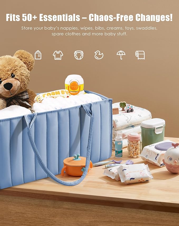 SWEET DOLPHIN 2-Pack Baby Diaper Caddy Organizers, Stylish Storage Baskets for Newborn Essentials, Diaper Station & Car Travel, Value Bundle for Baby Shower Gifts & Registry Must-Haves - Grayish Blue