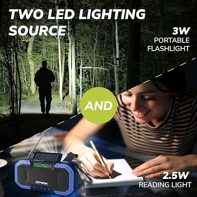 Emergency Weather Radio with Bluetooth,AM/FM/NOAA,Survival Radio Solar Crank,5000mAh Battery Power,IPX5 Waterproof,Portable and Shock-Resistant,Flashlight and SOS for Home Outage Storm Emergencies