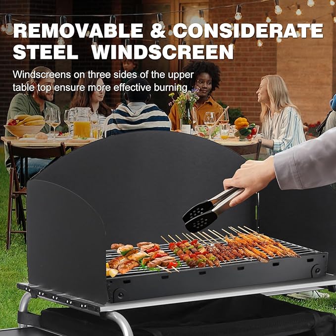 Camping Kitchen Table, Folding Table,Outdoor Cooking Table with Storage Carrying Bag, Aluminum Cook Station with Windscreen and 3 Multifunctional Storage Cupboards, BBQ, Outdoor, RV, Party