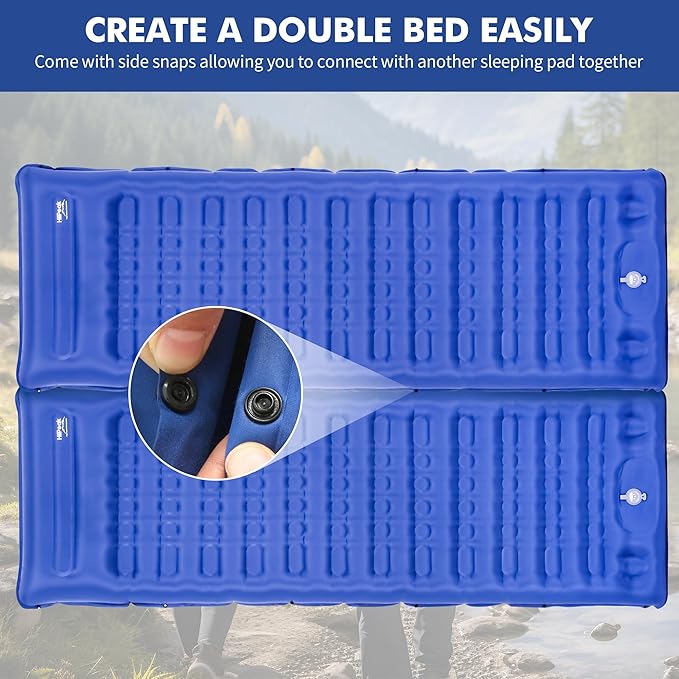 HiiPeak Double Sleeping Pad Self Inflating 3" Extra-Thick for 2 Person with Pillow Built-in Foot Pump Inflatable Sleeping Mat for Backpacking, Hiking, Traveling, Tent, Camping Mat (Single Blue)