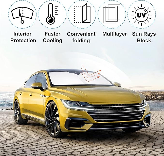 Windshield Sun Shade Custom Fit 2012-2020 2021 2022 Volkswagen VW Passat Accessories Foldable Sunshade Sun Blocker Front Window Shades Covers Keep Car Cooler