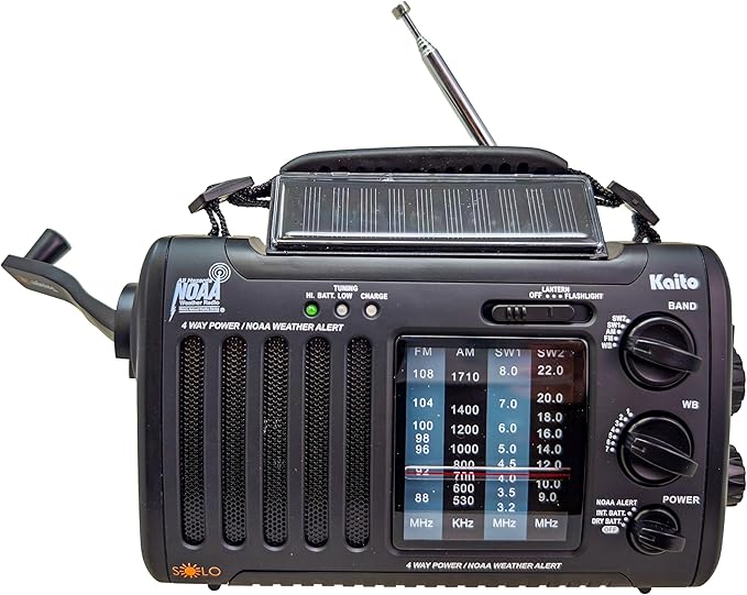 Kaito Voyager Solo Emergency AM FM SW NOAA Weather Alert Radio with Solar Crank Flashlight