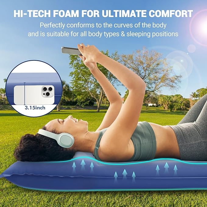 Elegear CumbreX™ Self Inflating Sleeping Pad, Built-in Electric Pump 3.15" Ultra-Thick Memory Foam Camping Mattress Pad with Pillow Double Sleeping Pad for Camping R-value 9.5 Foam Camp Pad for Travel