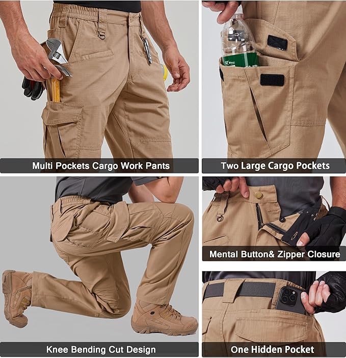 CNBQDD Mens Work Pants Cargo Tactical Construction for Men Ripstop Water Repellent Lightweight Outdoor Hiking with Pockets
