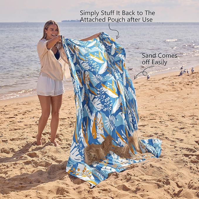WEKAPO Beach Blanket Waterproof Sandproof Oversized, Extra Large Beach Mat Sand Free, Lightweight & Compact Sand Free Mat with 5 Stakes & 4 Corner Pockets