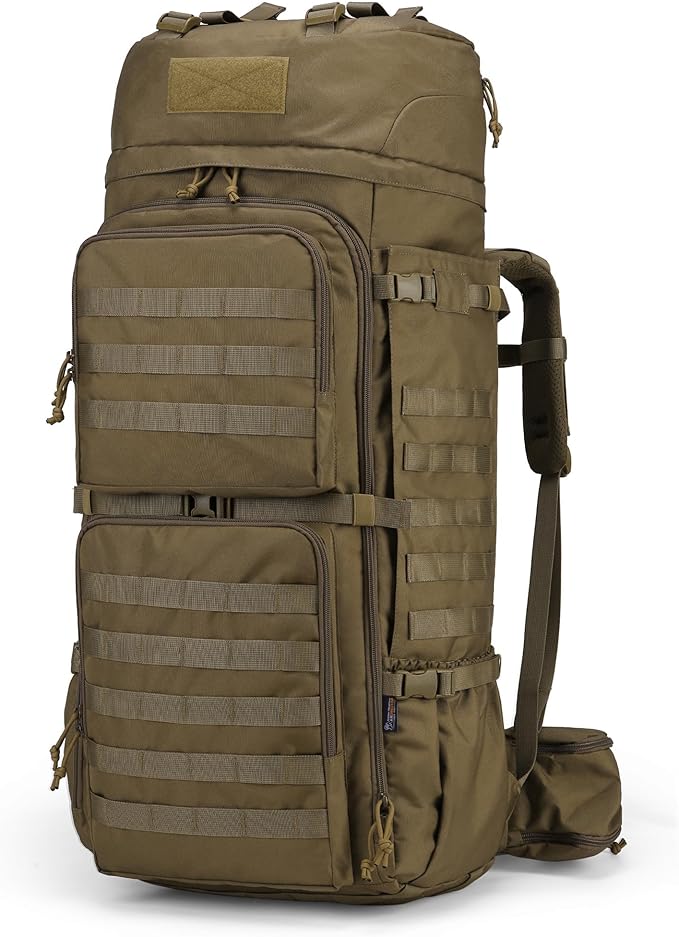 Mardingtop 75L Molle Hiking Internal Frame Backpacks with Rain Cover for Camping,Backpacking,Travelling(Khaki)