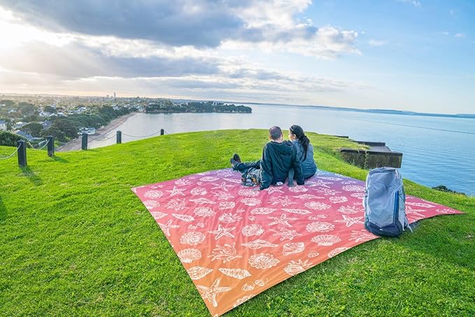 WEKAPO Beach Blanket Waterproof Sandproof Oversized, Extra Large Beach Mat Sand Free, Lightweight & Compact Sand Free Mat with 5 Stakes & 4 Corner Pockets