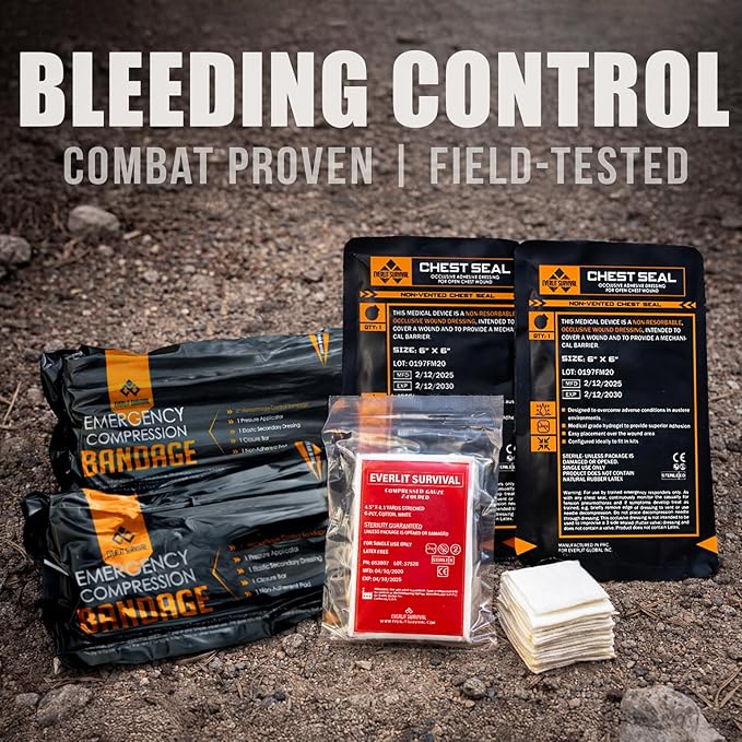 EVERLIT Roll Up Trauma First Aid Kit with CAT Tourniquet-Tactical IFAK Emergency Medical Kit for Outdoor, Vehicle & Home Preparedness-Quick Release Molle Bag for First Responders (Coyote Brown)