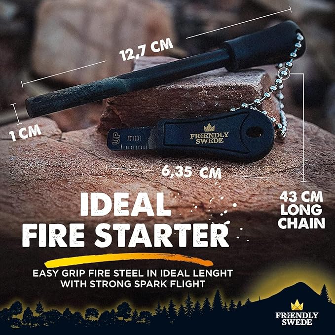 The Friendly Swede Ferro Rod Fire Starter Tool 2-Pack — Flint and Steel Fire Starter Survival Tool with Long Ferro Rod - Weatherproof Firestarter for Camping, Hiking & BBQs - Ergonomic Handle