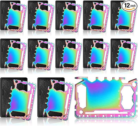 Cholemy 12 Pcs Credit Card Wallet Multitool 46 in 1 Metal Stainless Steel Survival Pocket Tool Multipurpose Bottle Opener Bulk for Men Christmas Stocking Stuffer Gift(Colorful,Classic Style)