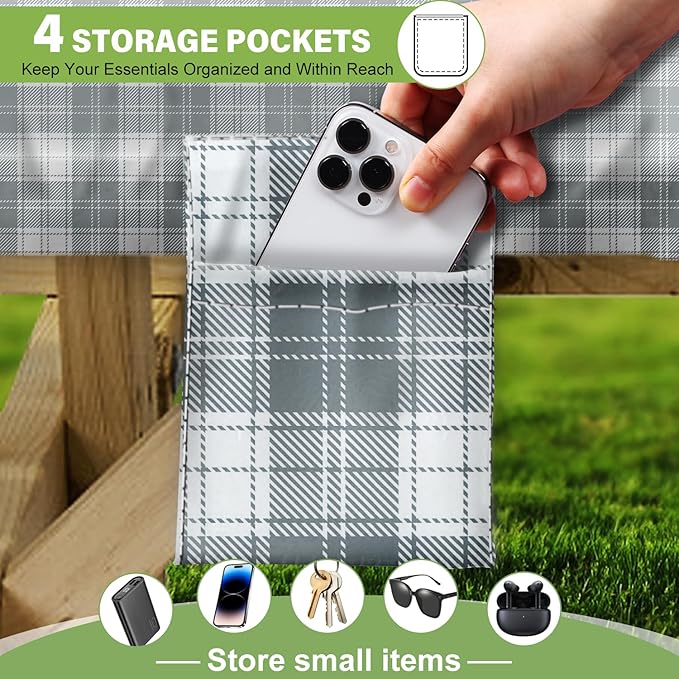 Fitted Picnic Table Cover with Bench Covers Waterproof Elastic Edges Rectangle Patio Tablecloth Outdoor Camping Essentials Stuff Rv Accessories Summer Trip Travel Camper Gifts for Woman Men, 96in 8 ft