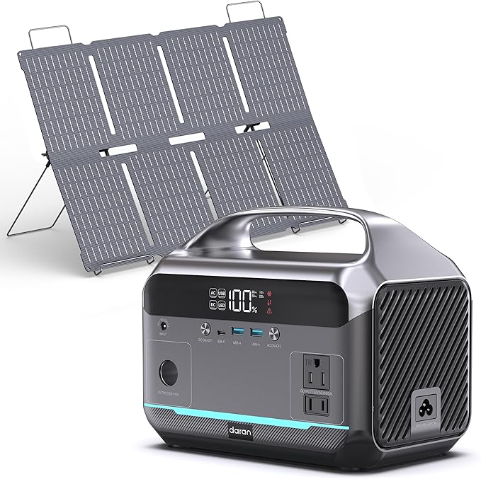 Portable Power Station with 80W Solar Panel, 288Wh LiFePO4 Battery 600W Power Bank with AC Outlet 110V/1200W Surge, Solar Generator 1.7H Fast Charging for Camping, Hurricane Emergency,RV,Home Use