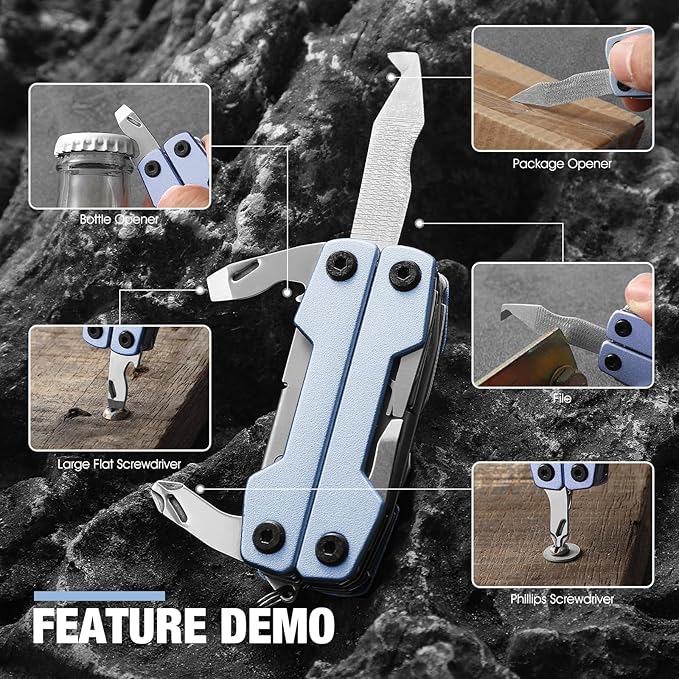 Multitool with Pocket Knife,Gifts for Men and Women, 11-in-1 Mini EDC Multitool with Screwdriver, Scissors, SIM Extractor and Bottle Opener, Perfect for Outdoor, Camping, Hiking, Simple Repair (Blue)
