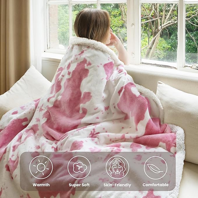 Heated Blanket Throw Blanket - Fast Heating Electric Blanket, Soft Flannel Heated Throw with 4 Time Settings,10 Heating Settings, Warm Gifts for Women & Mom & Grandma(50"x60"Cow Print Pink)