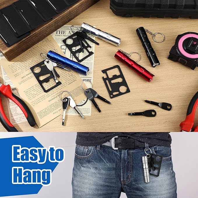 Glooglitter 24 Pcs Men Small Gifts Bulk Mini Screwdriver Flashlight Keychain Set Multitool Credit Card Survival Tool Employee Coworkers Fathers Gifts for Men Dad Husband, No Batteries Included