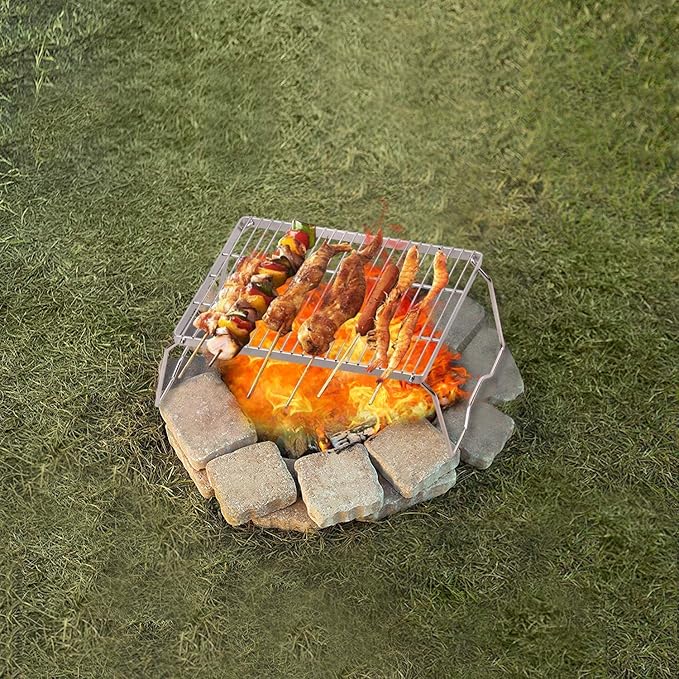 REDCAMP Large Folding Campfire Grill Grate, 304 Stainless Steel Heavy Duty Portable Camping Grill with Carrying Bag for Outdoor Cooking Backpacking Hiking Picnics BBQ