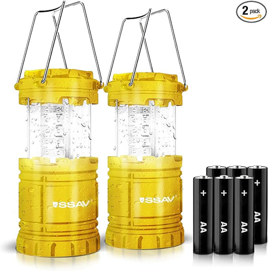 2 Pack LED Camping Lantern, LED Lanterns, Suitable Survival Kits for Hurricane, Emergency Light for Storm, Outages, Outdoor Portable Lanterns, Yellow, Collapsible | Batteries Included