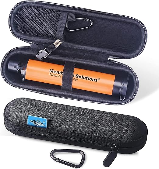 Membrane Solutions Personal Water Filter Straw with an Official Carry Case, Emergency Water Filter and Case Survival, Lightweight Water Purifier with Zip Lock Bag for Camping Hiking Gear(Orange)