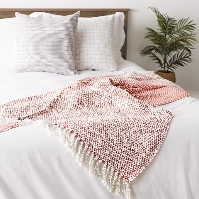 DII Woven Throw Collection 100% Cotton, Basketweave, 50x60, Spice (Pack of 2)