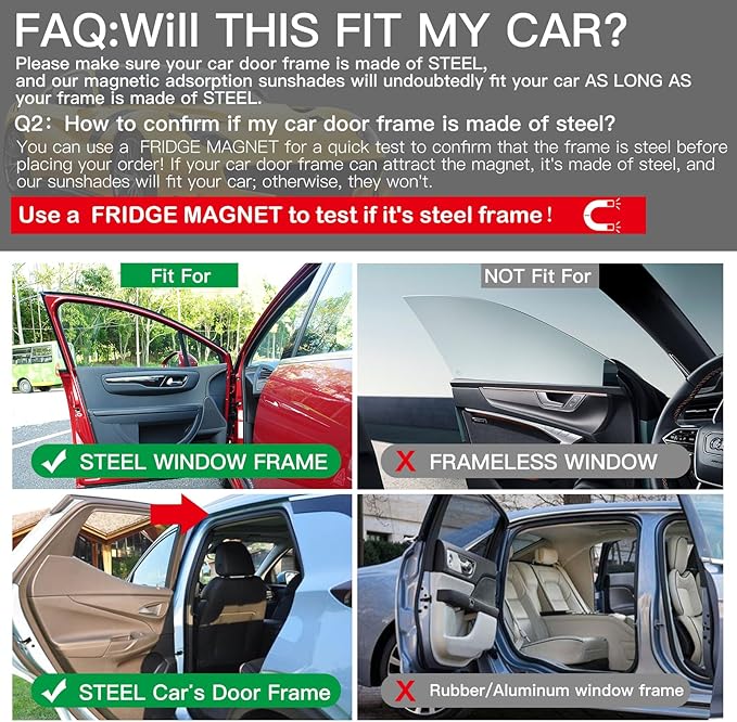 Ovege Car Window Shades 4pcs - Side Window Sun Shades, Silky UV Protection Privacy Baby Suction Magnetic (Black-Opaque, Front&Back 4pcs)