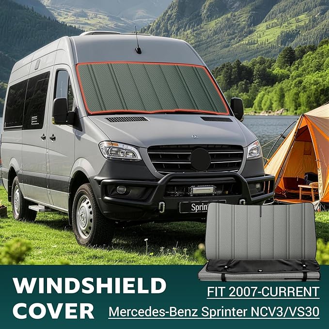 Windshield Cover for Mercedes-Benz Sprinter 2007-2026 NCV3/VS30, Insulated Blackout Sunshade with 5-Layer XPE Foam Core, Extended Edge Fit, AllSeasonGuard