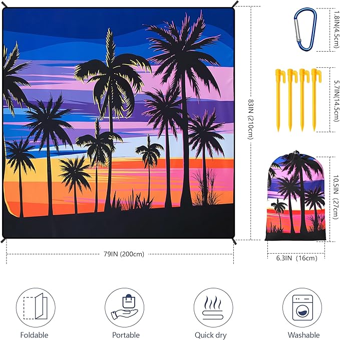 HIHOHO Beach Blanket Waterproof Sandproof Extra Large Beach Mat 79" X 83"/120"x108"for 1-8 Adults Quick Drying Durable Outdoor Picnic Mat for Beach Travel Camping Hiking