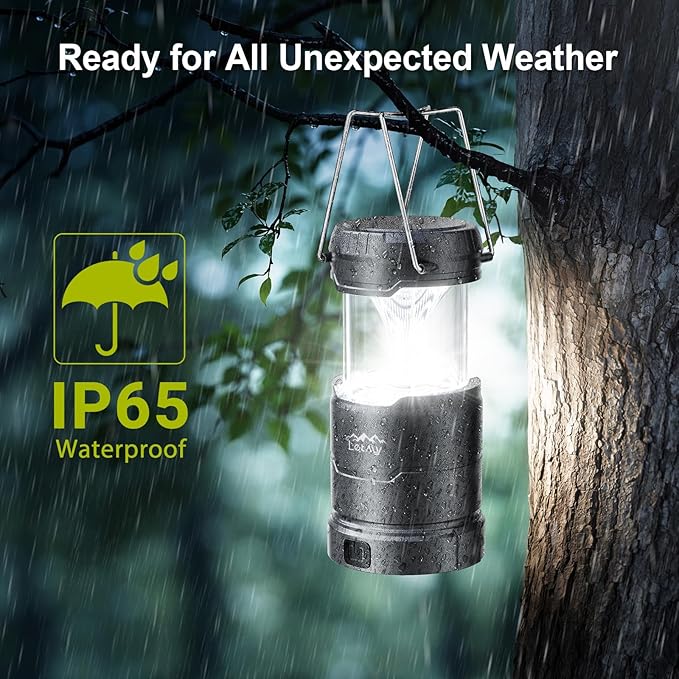 LETMY LED Camping Lantern for Power Outages, 3 Color Modes & Dimmable Battery Powered Lantern, IP65 Waterproof & Collapsible, Lanterns Flashlight Survival Kits for Emergency Hurricane Hiking, 4 Pack